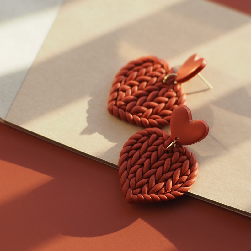 KNITTED HEART Clay Earrings