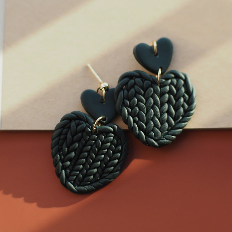 KNITTED HEART Clay Earrings