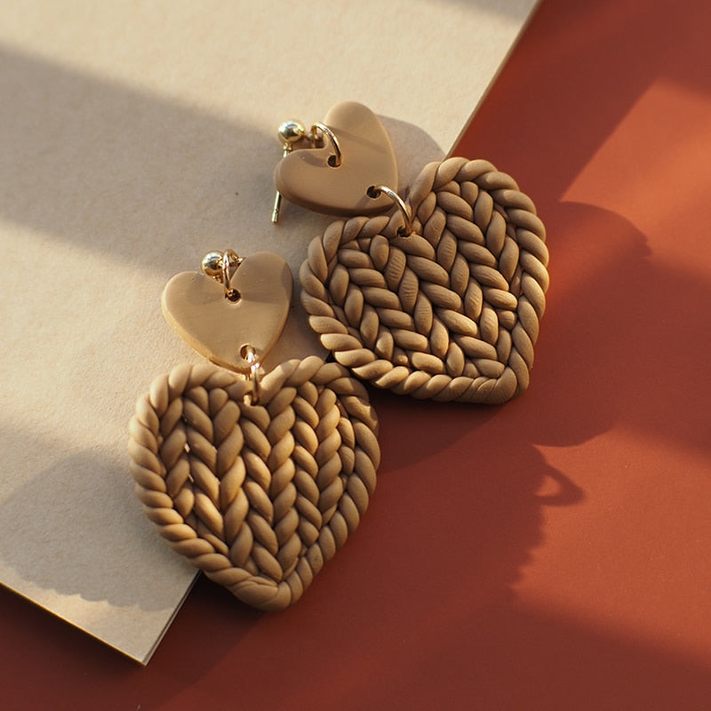 KNITTED HEART Clay Earrings