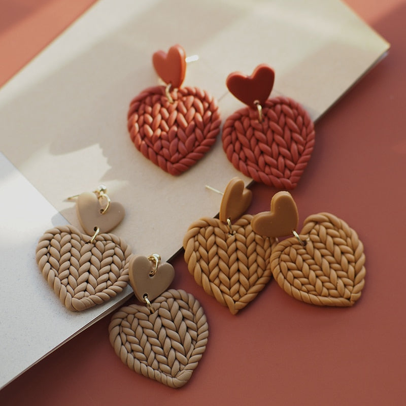 KNITTED HEART Clay Earrings