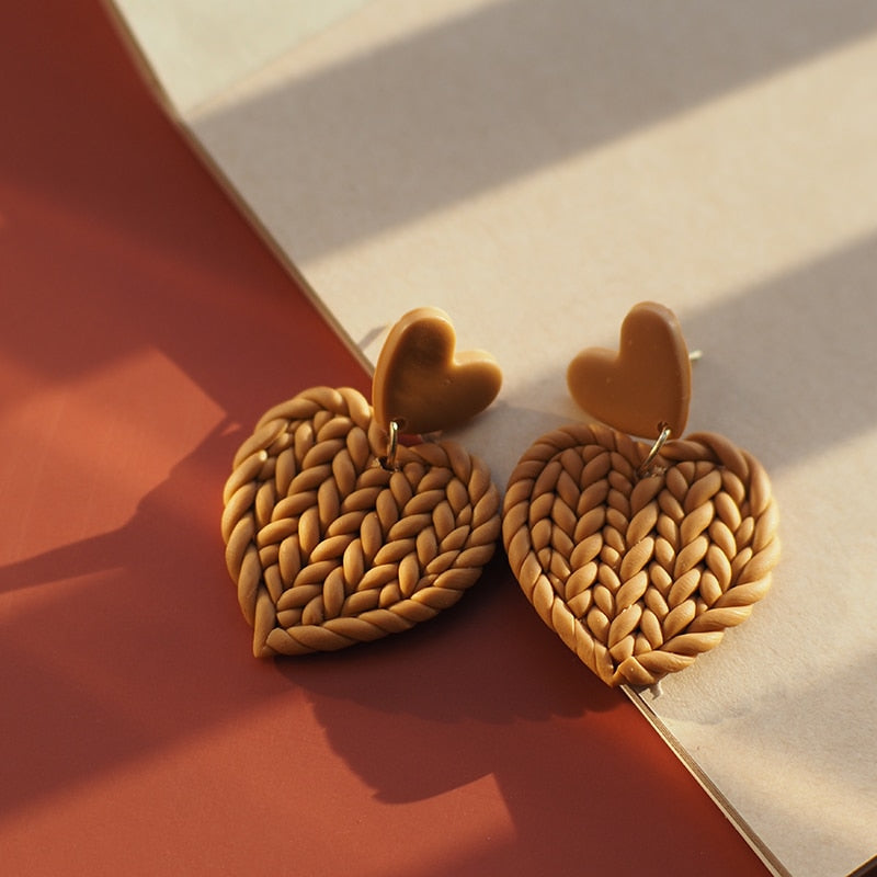 KNITTED HEART Clay Earrings