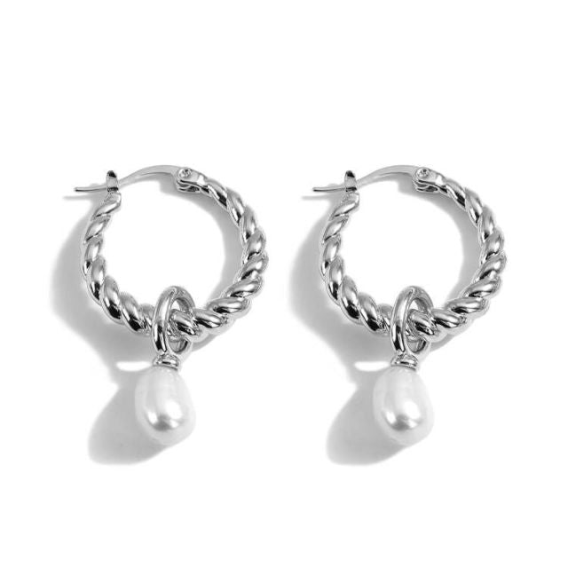 ANSLEY Braided Pearl Hoop